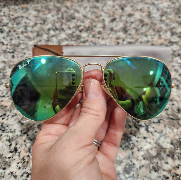 Green Tinted Ray Ban Aviator Sunglasses - Picture 2 of 8